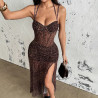 Robe Maxi Corset Léopard Femme – Résille et Fente
