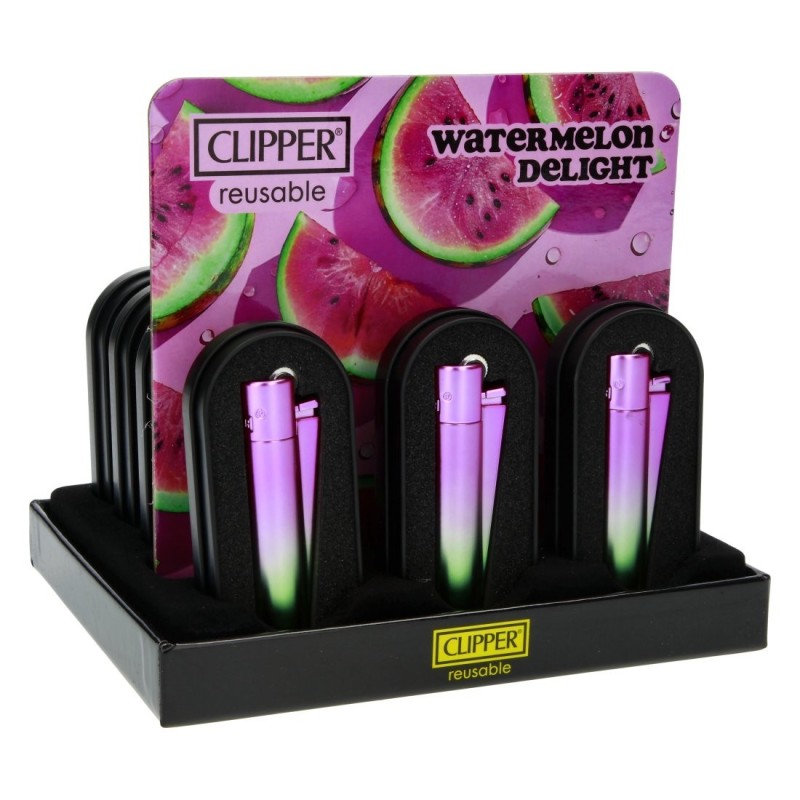 Clipper Métal Watermelon Delight – Display de 12 briquets rechargeables