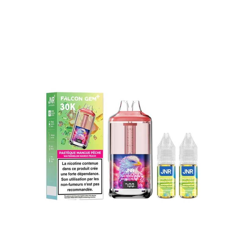🍉🥭🍑❄️ Kit Falcon Gem+ 30000 + 2x10ml 20mg JNR – Pastèque Mangue Pêche