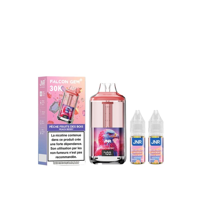 🍑🍓❄️ Kit Falcon Gem+ 30000 + 2x10ml 20mg JNR – Pêche Fruits des Bois
