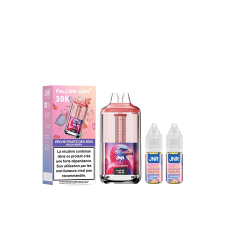🍑🍓❄️ Kit Falcon Gem+ 30000 + 2x10ml 20mg JNR – Pêche Fruits des Bois