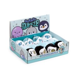 🐙🦈🐧 Jouet Peluché à Presser Queasy Squeezies Adoramals Sealife – Poulpe, Requin, Pingouin (Lot de 12)