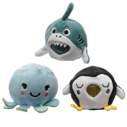 🐙🦈🐧 Jouet Peluché à Presser Queasy Squeezies Adoramals Sealife – Poulpe, Requin, Pingouin (Lot de 12)