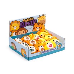 🦁🦒🐒🐯 Jouet Peluché à Presser Queasy Squeezies Adoramals – Animaux Sauvages Lion, Girafe, Singe, Tigre (Lot de 12)