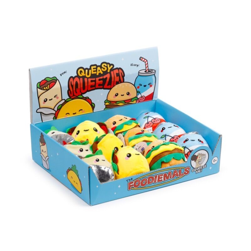 🍔🍩🍓 Jouet Peluché à Presser Queasy Squeezies Foodiemals (Lot de 12)