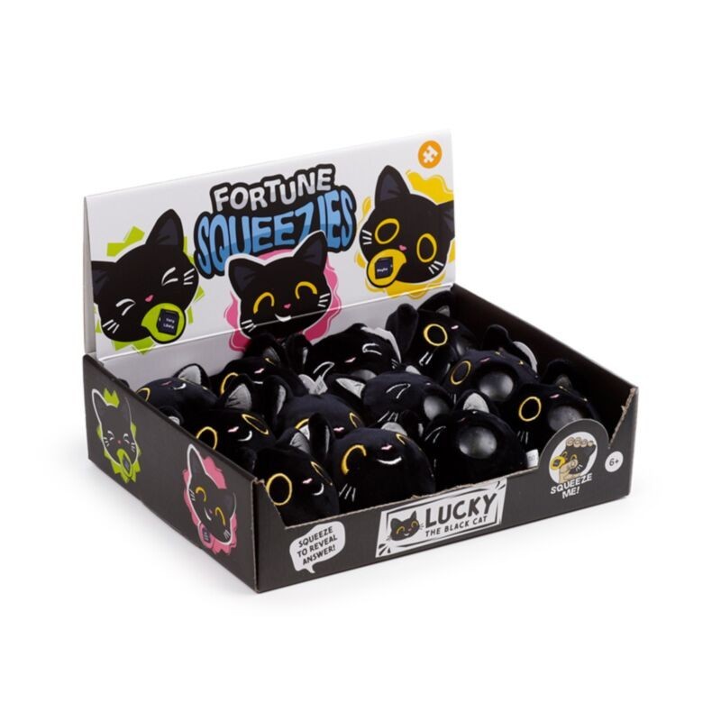 🐈‍⬛🔮 Jouet Peluché à Presser Queasy Squeezies - Lucky le Chat Noir Voyant (Lot de 12)
