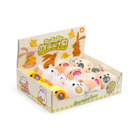 🌸🐰 Jouet Peluché à Presser Queasy Squeezies - Springtime Printemps (Lot de 12)